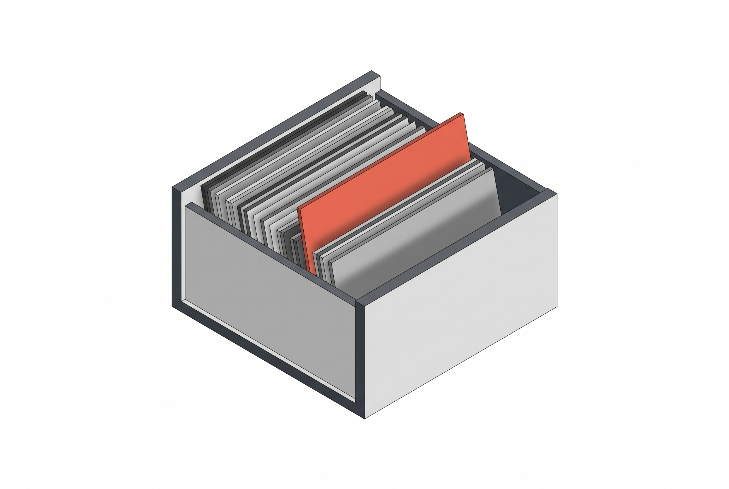 Filing card index with golden ribbon pulling one card forward