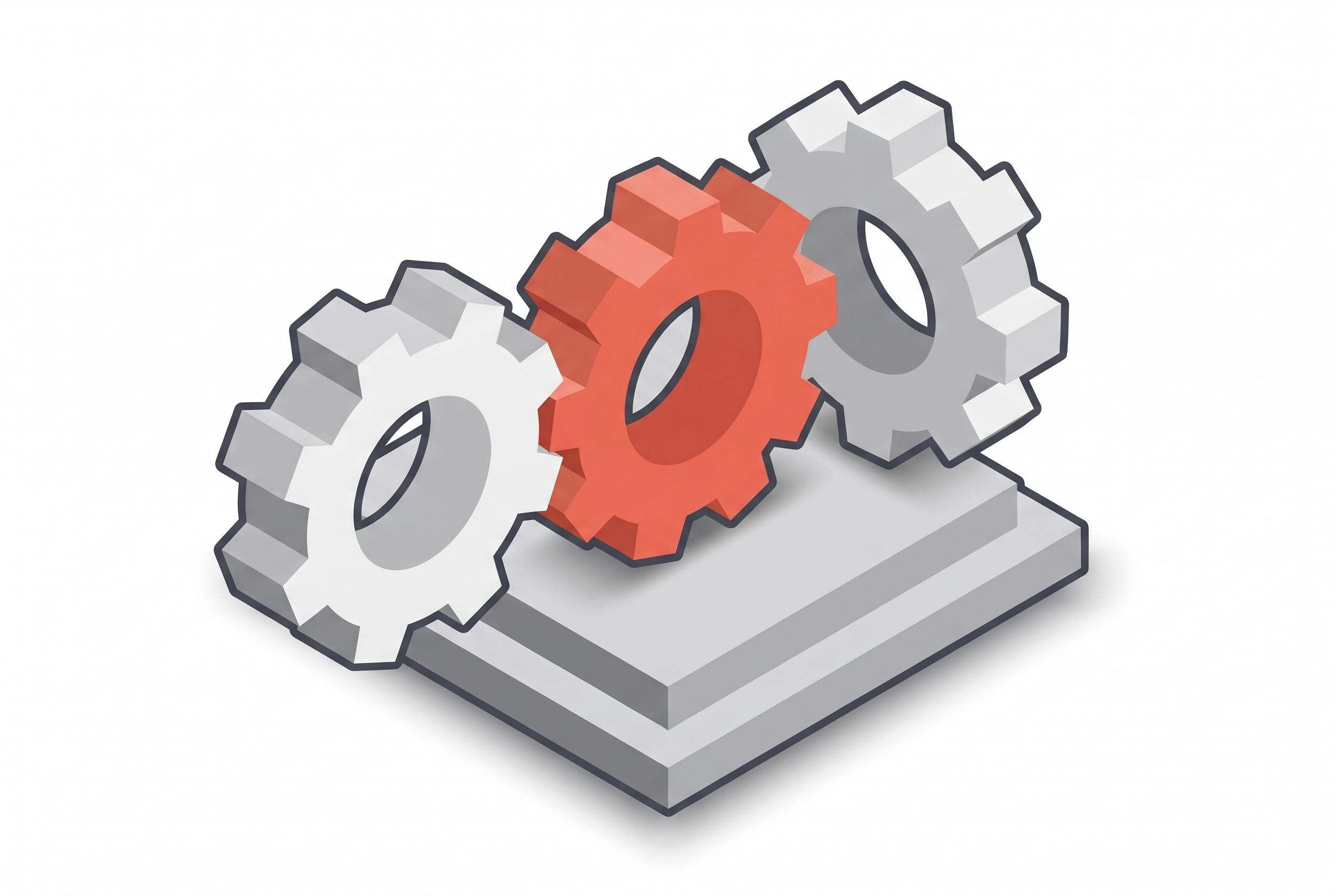Three soft gears connected by ribbons, representing an automated patch pipeline
