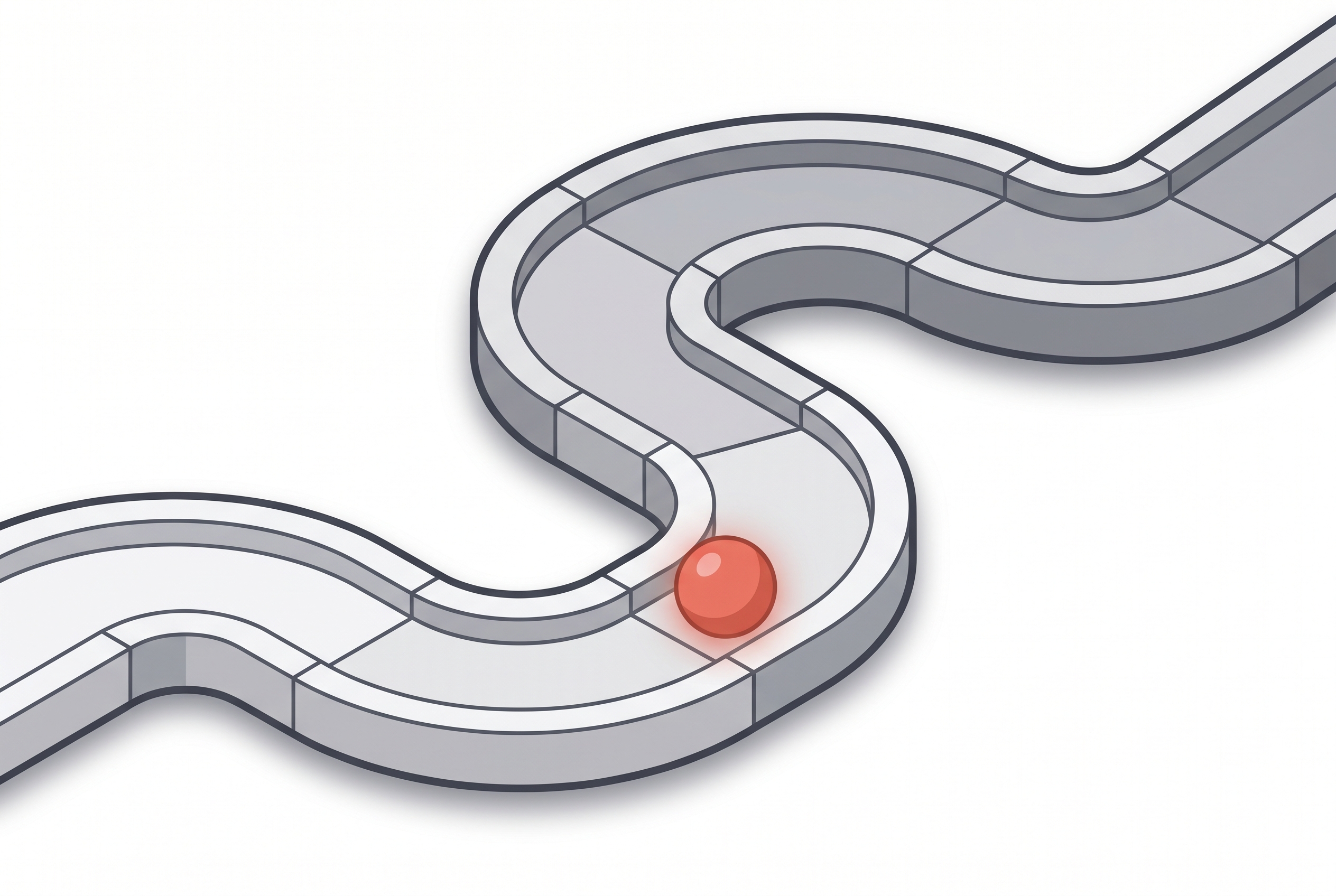 Glowing bead racing along a curved track, representing low latency at the edge